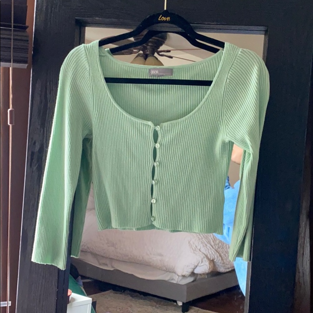 ASOS Mint Green Ribbed Button-Up Top